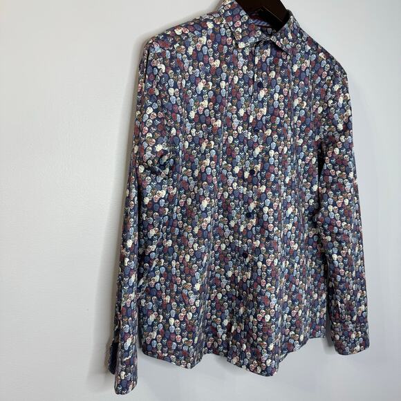 Johnston & Murphy Skull Allover Print Button Down Shirt Long Sleeve Men's Sz. S - Picture 3 of 10